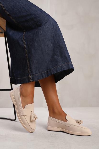 Cream 'Azalea' Slip On Loafer With Tassel Detailing