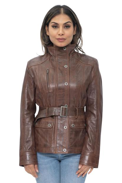 Black Military Style Leather Biker Jacket