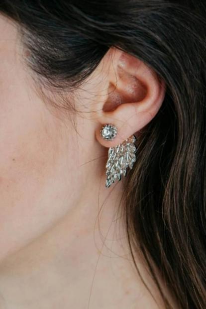 Metallic Guardian Angel Wings Everyday Bar Ear Screw Studs Earrings