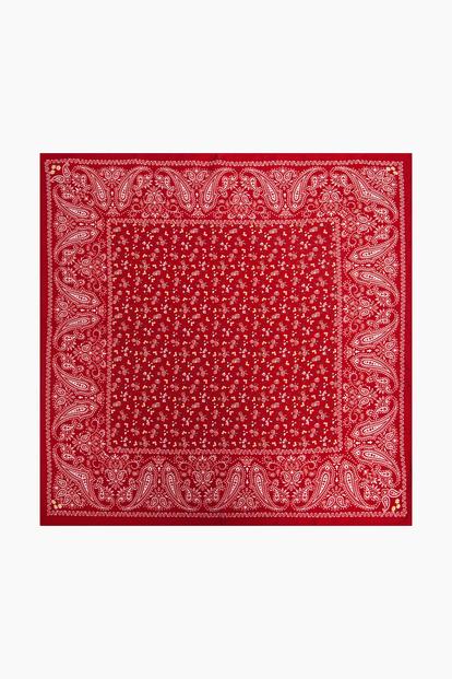 Red Paisley Print Faux Silk Square Scarf In Red