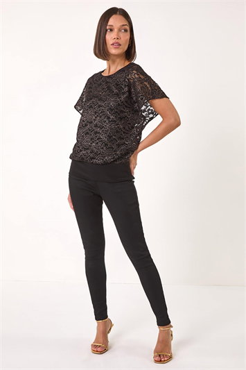 Metallic Lace Bubble Hem Top 19315613