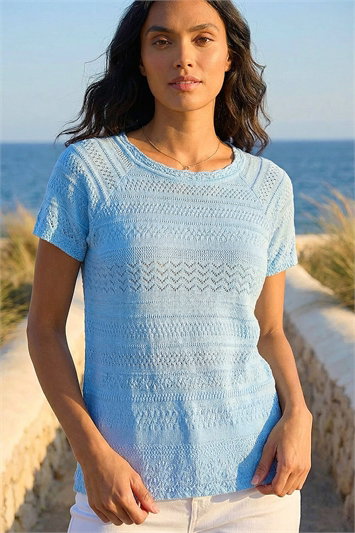 Blue Crochet Knit Top