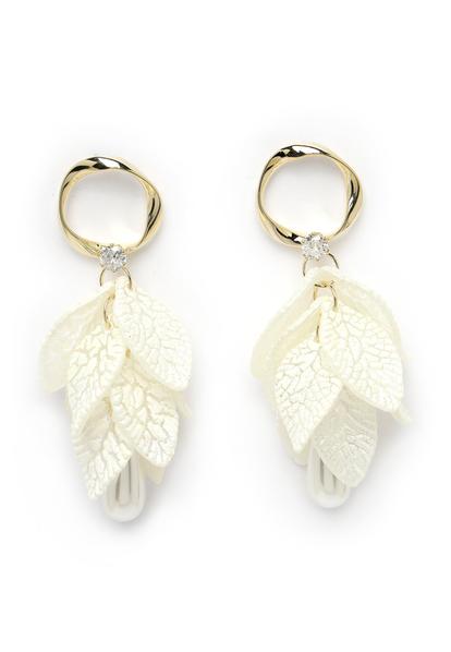 White Cascading White Leaf Dangle Earrings