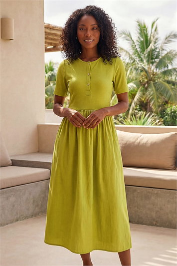 Buttoned Pocket Stretch Midi Dress 14835849