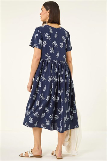 Leaf Print Smock Midi Dress 14899660
