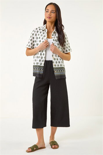 Petite Border Print Button Up Blouse 10227338