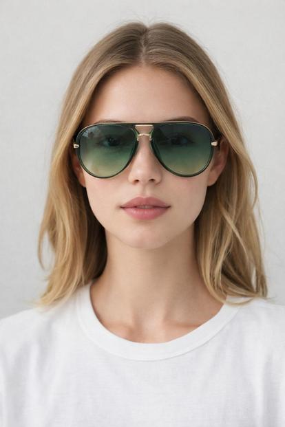 Green Bold Aviator Metal Arm Sunglasses In Green In Green