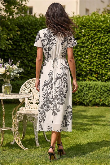 Lace Trim V-Neck Chiffon Midi Dress 14741194