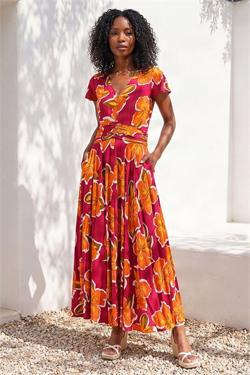 Floral Print Ruched Midi Dress 14901132