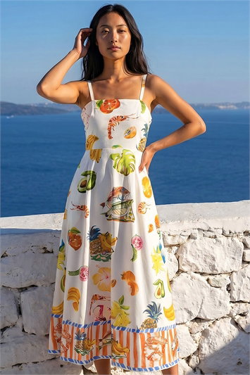Petite Fruit Print Strappy Midi Dress 14916938