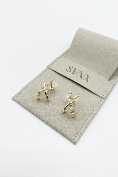 Metallic Pearl & Crystal Cross Earrings