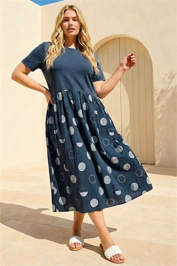 Blue Curve Asymmetric Waist Midi Dress