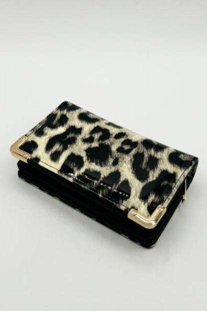 Black Shine Leopard Print Purse