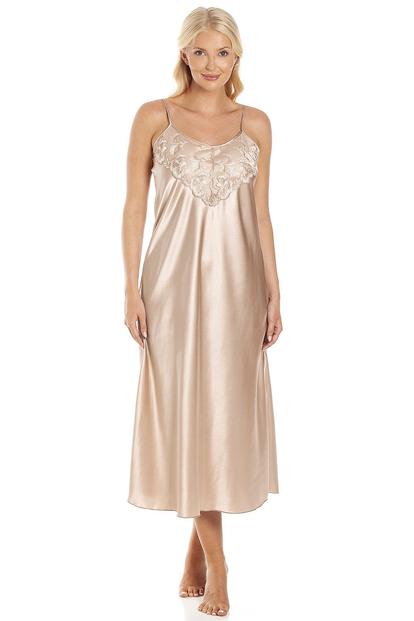 Brown Thin Strap Lace Satin Chemise