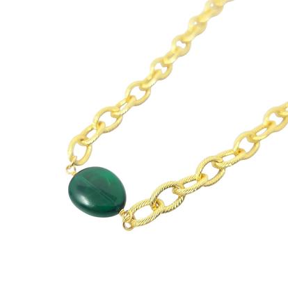 Green Statement Glass Emerald Paperclip Gold Plated Necklace