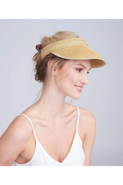 Cream Cohen - Metallic Stripe Straw Sun Visor - Beige