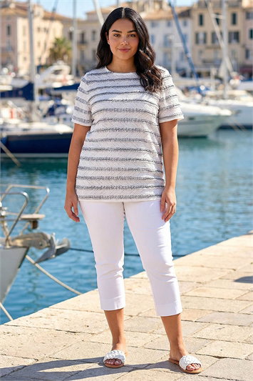 White Curve Stripe Frill Lace Top