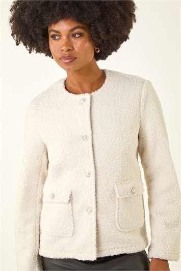 Ivory Collarless Boucle Jacket | Roman UK