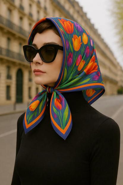 Multi The Silk Inspiration Collection - Tulips Small Classic Neck Scarf