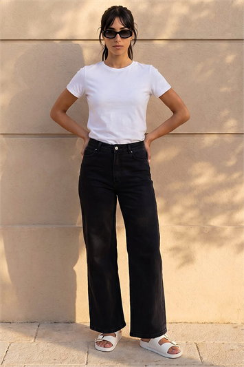 Black Petite Wide Leg Jeans