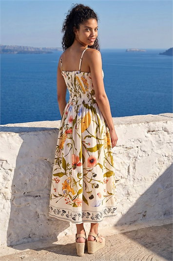 Petite Floral Print Shirred Midi Dress 14879238
