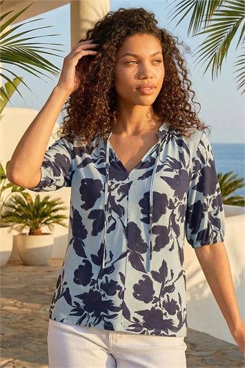 Petite Floral Tie Front Top 19497009