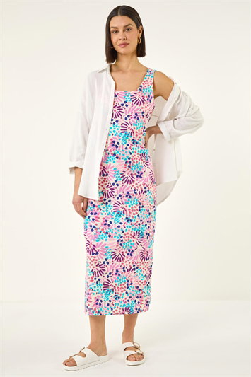 Pink Confetti Print A-Line Midi Dress