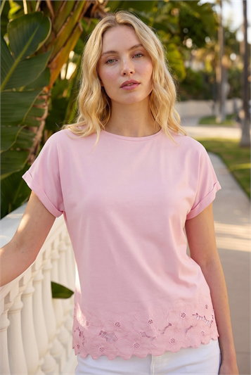 Pink Cut Out Hem Stretch Top