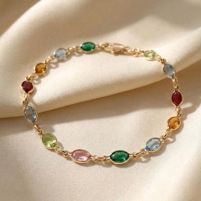 Metallic Multicolour Gemstone Crystal Gold Plated Bracelet