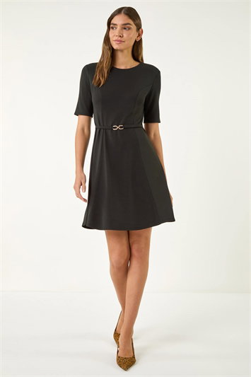 Black Belted Fit & Flare Dress