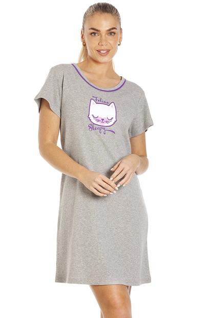Purple Short Sleeve Cat Print Nightdress