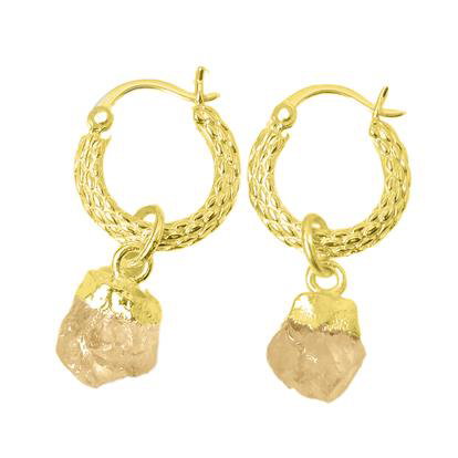 Metallic Raw Citrine November Birthstone Huggie Hoops Gold Vermeil Plated Gemstone Earrings