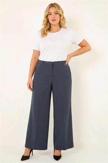 Grey Curve Tailored Wide Leg Stretch Trouser