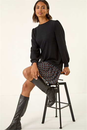 Black Geometric Mix Print Mini Dress