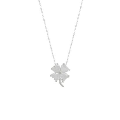 Metallic Four Leaf Clover Sterling Silver Necklace - White