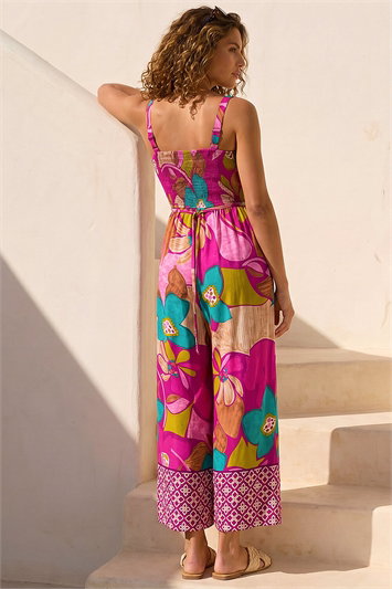Floral Border Ruched Jumpsuit 14660476