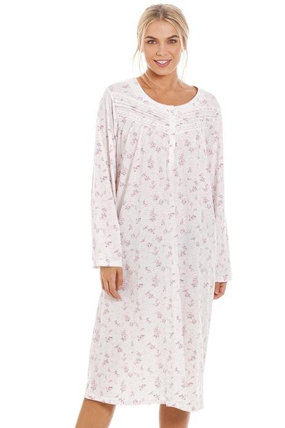 Pink Rose Print Long Sleeve Nightdress