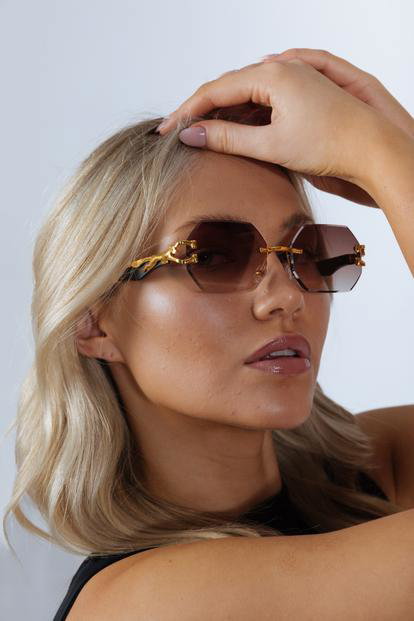 Blue Rimless Oval Geometric Sunglasses