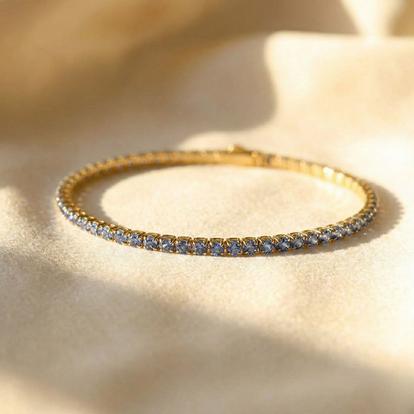 Metallic Aquamarine March Birthstone Dainty Tennis Bracelet