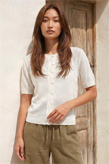 White Light Weight Button Knit Cardigan