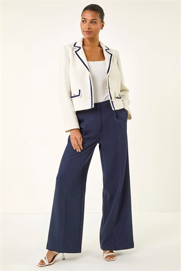 Blue Pleat Front Wide Leg Trouser