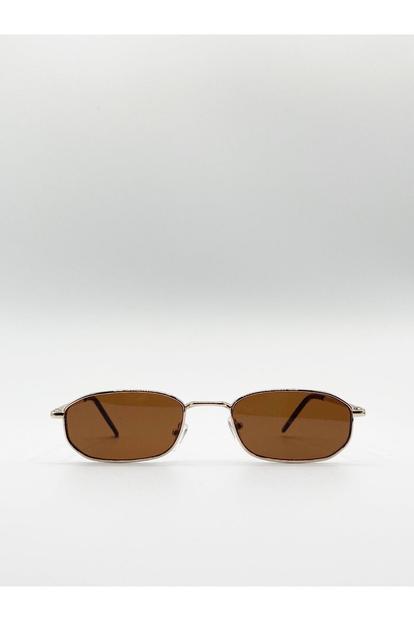 Black Slim Metal Frame Rectangle Sunglasses