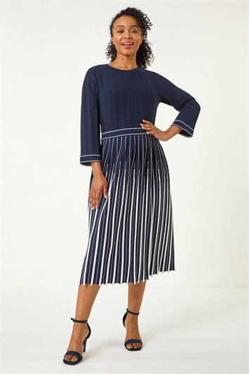 Petite Contrast Pleat Midi Dress 14690060