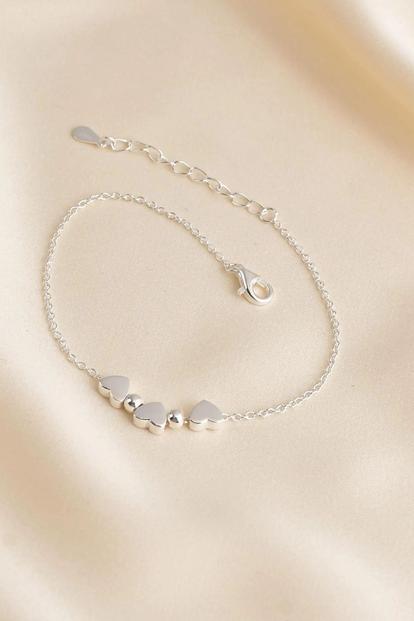 Metallic Sterling Silver Triple Hearts Bracelet