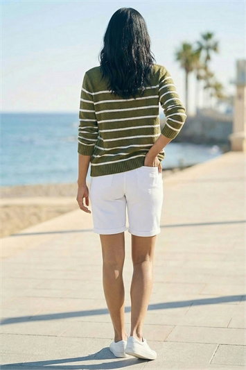 Slash Neck Stripe Knit Jumper 16324740