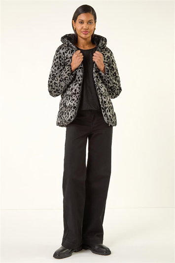 Animal Print Flocked Hooded Coat 12040236