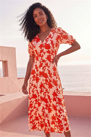 Floral Button Down Midi Dress 14905364