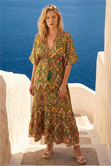 Orange Aztec Boho Maxi Dress