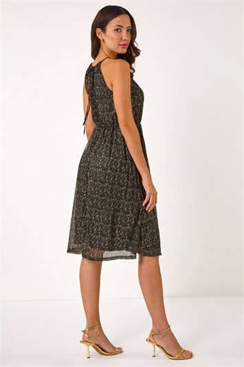 Blouson Halter Neck Stretch Midi Dress 14696233