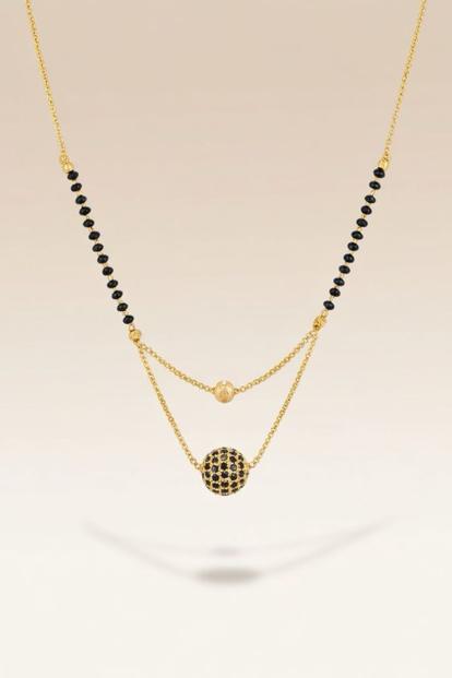 Black Indian Gold Plated Black Bead Everyday Mangalsutra Minimalist Nazaria Necklace